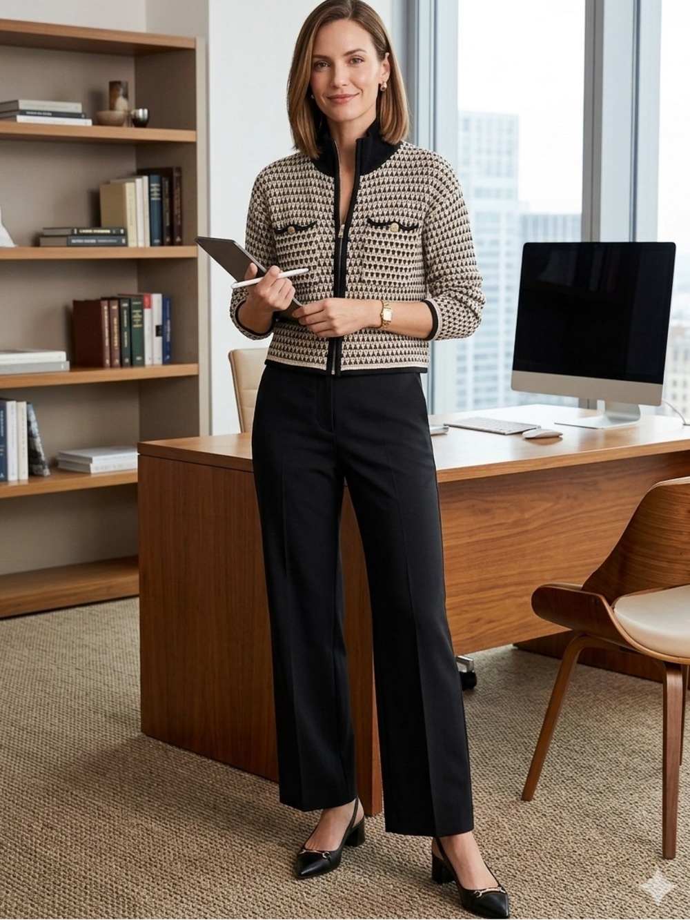 J. Crew Black & Cream Houndstooth Zip Front Jacket